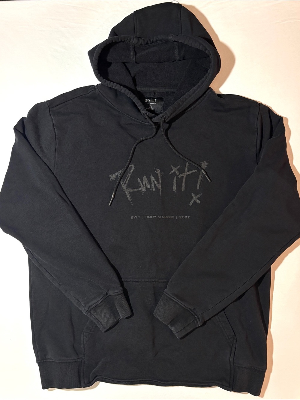 BYLT x Rory Kramer Run It Core Hoodie Black Graphic Pullover Size Large